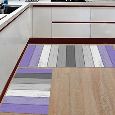 Imagem de Tapete de corredor de cozinha, madeira ombre roxo cinza degradê arte lavanda tapete antiderrapante tapete de porta tapete tapete para lavanderia quarto banheiro conjunto de 2
