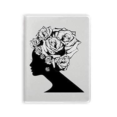 Imagem de Caderno de flores brancas e pretas para mulheres com capa de goma