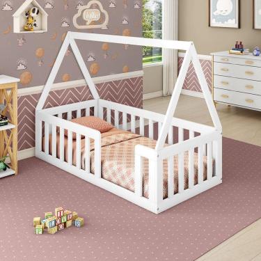 Imagem de Mini Cama Montessoriana Com Grade e Telhado Giulia Casatema Branco