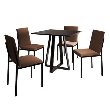 Imagem de conjunto de mesa de jantar com 4 cadeiras mônaco veludo marrom e preto