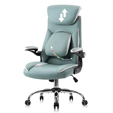 Imagem de YAMASORO Cadeira de Escritorio Presidente de Luxo em Couro Giratória Regulagem de Altura Cadeira Escritório com Apoio de Cabeça, Azul Cadeira Escritorio