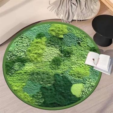 Imagem de Lifup Tapete de área de musgo verde, tapete redondo macio com estampa botânica, antiderrapante, lavável, boho para decoração de sala de estar, decoração de cama, verde, 19 x 12 cm