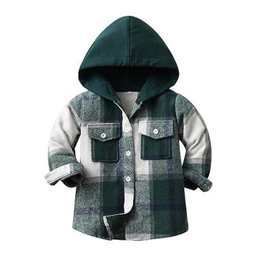 Imagem de Mercatoo Camisa xadrez de flanela com capuz e botões para bebês, camisa xadrez com capuz, roupas, C, 6-12 Meses