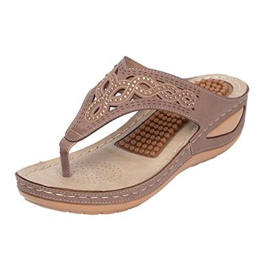 Imagem de Sandálias de dedo para mulheres com suporte de arco para caminhada confortável sandália de verão sandália rosa para mulheres, Marrom, 7