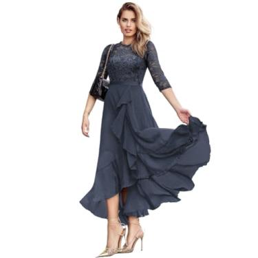 Imagem de Camisa Feminina Lace Bodice Ruffle Trim Wrap Hem Chiffon Formal Dress (Color : Gray, Size : M)