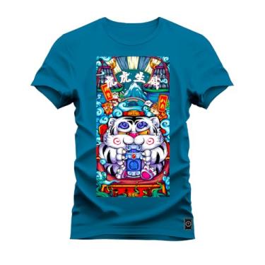 Imagem de Camiseta Plus Size Unissex Algodão Estampada Premium Confortável Mandala Animal Azul G2