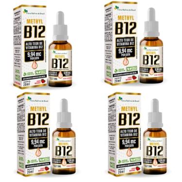 Imagem de 4x Vitamina B12 Sublingual (Metilcobalamina) 20Ml Gotas Flora Nativa