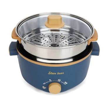 Imagem de Panela quente elétrica, 2,5L 800W Shabu Shabu Fogão de Ramen Dupla Camada Portátil Multifuncional Pequeno Fogão Elétrico com Suporte a Vapor, 3 Níveis, Tampa para Macarrão Sopa Dormitório Escritório Família (EUA )