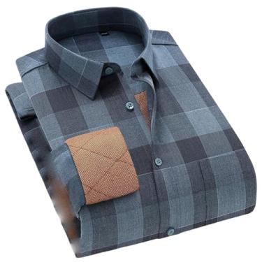 Imagem de Camisas masculinas quentes de lã acolchoadas de manga comprida, blusas confortáveis e grossas, botões de botão único para homens, Bn5655-12, P