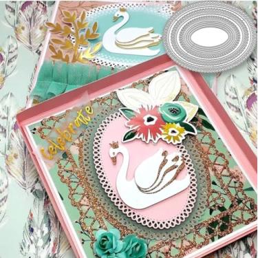 Imagem de Alinacutle 9 peças de moldura oval com bordas em forma de gota para fazer cartões, estênceis de corte de metal, moldes de moldura de encaixe