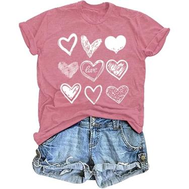 Imagem de Camisetas femininas para o dia dos namorados xadrez engraçado leopardo amor coração estampado camiseta primavera casual manga curta camisetas gráficas tops, Rosa - 2, GG