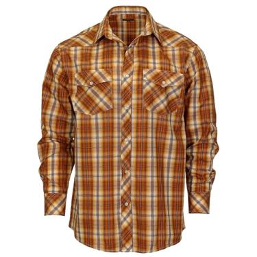 Imagem de Gioberti Camisa masculina xadrez de manga comprida com pérola de encaixe, 328w - Laranja queimado/dourado, 3G