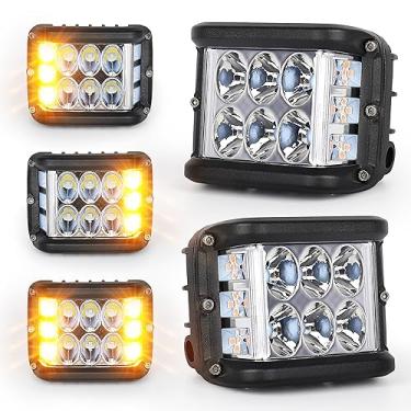 Imagem de HOYUZA Luzes de LED de cubo de LED estroboscópicas amarelas laterais de 10 cm para trator agrícola, caminhão, quadriciclo, UTV, 4 x 4