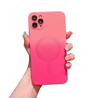 Imagem de Owncase Capa de silicone magnética para iPhone 11 Pro Max [funciona com Magsafe] Capa protetora de lente de câmera completa TPU macio gradiente cor anti-queda anti-arranhões à prova de choque para mulheres meninas, rosa vermelho