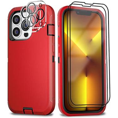 Imagem de BypaBox Capa para iPhone 13 Pro Max com 2 películas protetoras de vidro temperado e 2 protetores de lente de câmera, proteção total resistente à prova de queda de grau militar 6,7 polegadas (vermelha + preta)