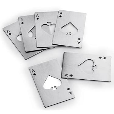 Imagem de Abridor de garrafas de vinho Famgee de aço inoxidável, tamanho de cartão de crédito, abridor de garrafas de cerveja para sua carteira, casamento, festa, dama de honra, presentes de dama de honra, 6 peças (prata)