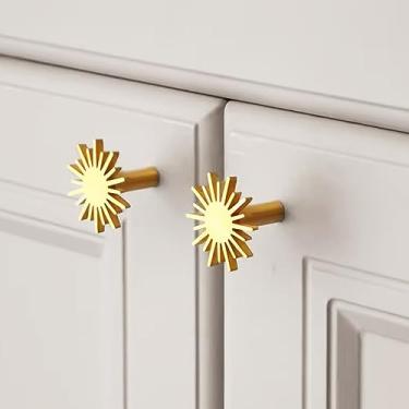 Imagem de WAYUTO 2 peças puxadores de armário em forma de sol maçanetas de latão maçanetas de armário puxadores de armário armário móveis ferragens para cozinha, banheiro, casa