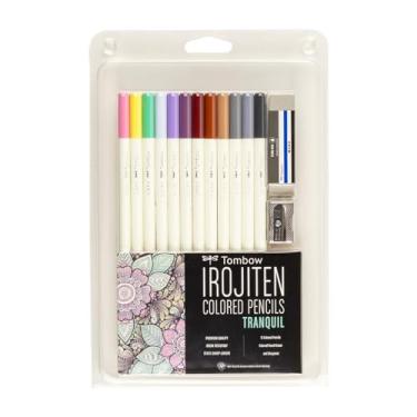 Imagem de Tombow Conjunto de lápis de cor 51529 Irojiten, Tranquil. Inclui 12 lápis de cor premium, apontador e borracha de lápis de cor premium