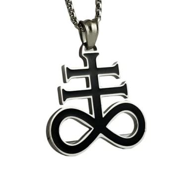 Imagem de Xerxes Jewelry Colar com pingente de Leviatã com cruz satânica e enxofre, 1.5 inch, Aço inoxidável, Sem Pedra Preciosa