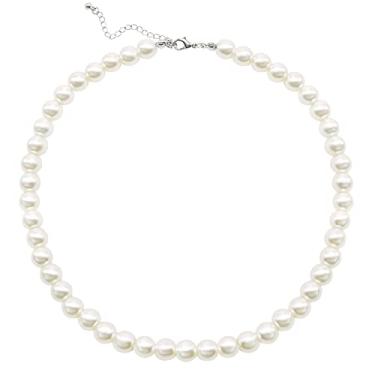 Imagem de Cryshimmer Colar gargantilha de pérolas femininas com pérolas falsas, conjunto de brincos, bijuterias, Pérola sintética, Sem Pedra Preciosa