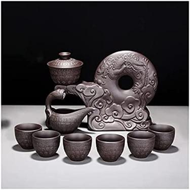 Imagem de Conjuntos de chá Conjunto de chá Zisha Conjunto de chá semiautomático chinês Conjunto de chá retrô Conjunto de chá semiautomático Bule 6 xícaras de bule de chá Kung Fu tradicional, C