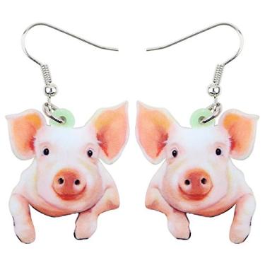 Imagem de Bonsny Brincos de porco fofos com pingente de gota de acrílico para mulheres, meninas, crianças, pingentes de presente, Acrílico, Sem pedra preciosa