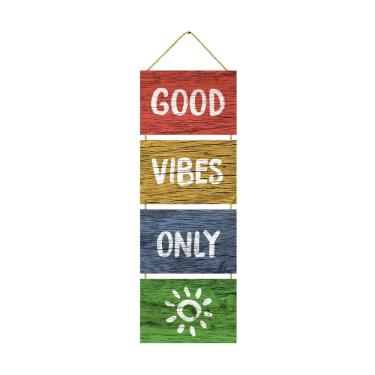 Imagem de Placa Decorativa Mdf Corda P Pendurar Frase Good Vibes Only