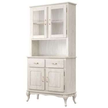 Imagem de PENSE DENTRO DA CAIXA Balcão com Arca Oratório com 2 Gavetas e 4 Portas em Madeira Maciça - Móveis em Estilo Clássico - Branco Envelhecido