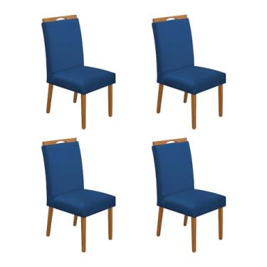 Imagem de Kit 4 Cadeiras De Jantar Madeira Maciça Cerejeira Premium Heloísa Veludo Azul