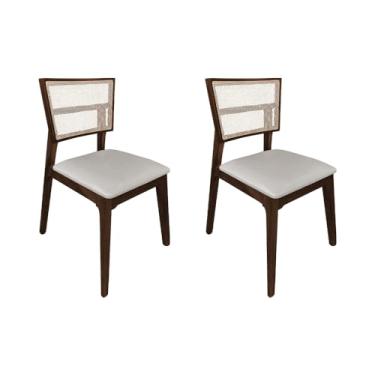 Imagem de Kit 2 Cadeiras De Jantar Manuela Em Tela Assento Veludo Bege Base Em Madeira Maciça - Mel