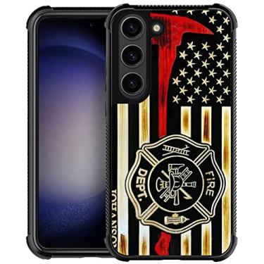 Imagem de ZHEGAILIAN Capa compatível com Samsung Galaxy S23 Plus, emblema de bombeiro machado bandeira de madeira design gráfico acrílico à prova de choque capa rígida antiarranhões para Samsung Galaxy S23 Plus