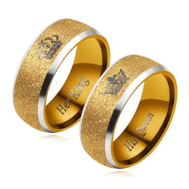Imagem de Mayfaith Anel de casal com coroa de moda europeia e americana, anel personalizado de titânio fosco His Queen, Her King, o melhor presente para casamento e dia dos namorados YA4406, 9, Latão, Sem pedra