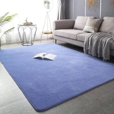 Imagem de Tapete cinza para sala de estar Tapete de pelúcia grande e macio para cama Tapetes macios antiderrapantes para decoração de casa Tapete de jogos, azul escuro, 180 x 200 cm (70 x 78 pol.)