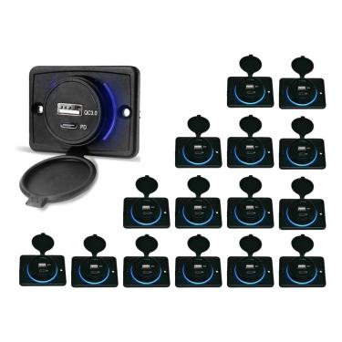 Imagem de Kit 16 Carregador de Celular Automotivo 1 USB + 1 USB Power C/ Moldura - RS-1113U BR