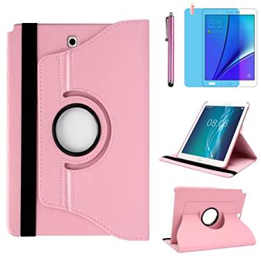 Imagem de Capa para Samsung Galaxy Tab A 20.3 cm 2015 (SM-T350 T351 T355 SM-P350 P355) - Capa protetora inteligente com suporte giratório de 360 graus, com caneta Stylus, película de tela (rosa)