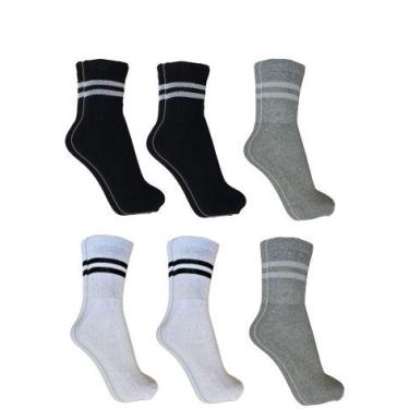 Imagem de Meia Masculina Cano Alto Kit 06 Pares Confortável com Listras Ótima pa