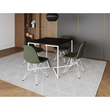 Imagem de Mesa Jantar Industrial Base V 90cm Quadrada Preta C/ 4 Cadeiras Ferro 