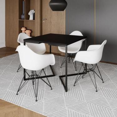 Imagem de Mesa Industrial Jantar Quadrada Preta 90cm Base V com 4 Poltronas Bran