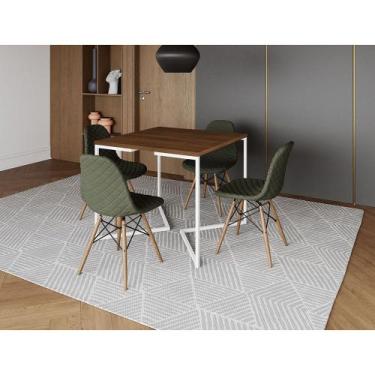 Imagem de Mesa Jantar Industrial Base V Ferro Branco 90cm Quadrada Amêndoa 4 Cad