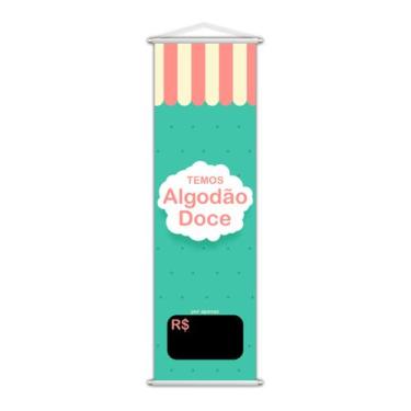 Imagem de Banner Temos Algodão Doce Preço Colorido Lona 100x30cm - Plimshop