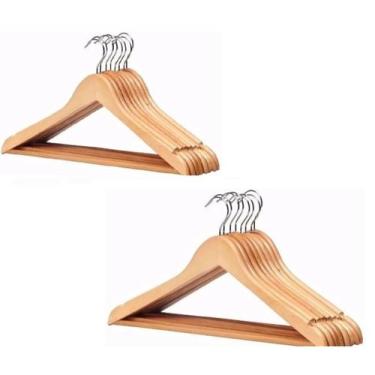 Imagem de Cabide Madeira Cor Marfim Com Verniz Gancho Cromado Kit 16un - Member'