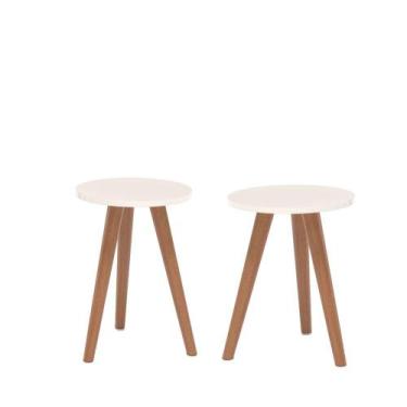 Imagem de Kit 2 Pequena Tabriz Apoio Cabeceira Dupla Mesa Canto Branco - Móveis 