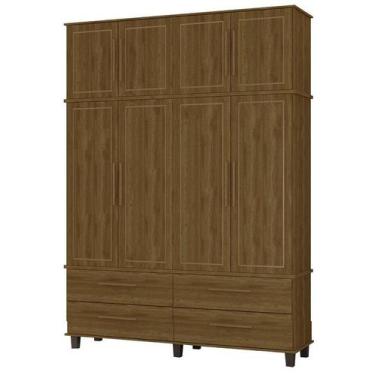 Imagem de Roupeiro colonial Triplex House 4 portas alto cor Imbuia rústico - Fab