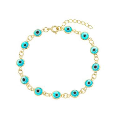 Imagem de Pulseira Feminina Olho Grego Azul Amuleto Banho de Ouro 18k - Crislu J