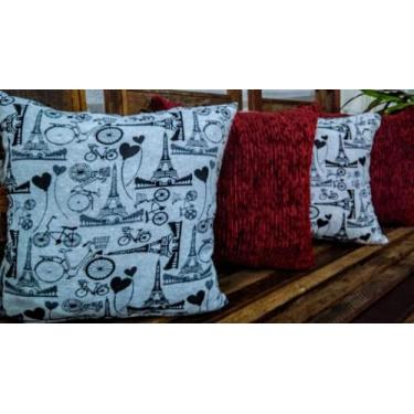 Imagem de Kit 4 Capas Almofadas Jacquard Estampado PARIS COM VERMELHO 45x45 Cm -