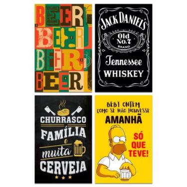 Imagem de Kit Placas Decorativas Frases Bebidas Mdf 4 pçs 20x13 cm - Art Print