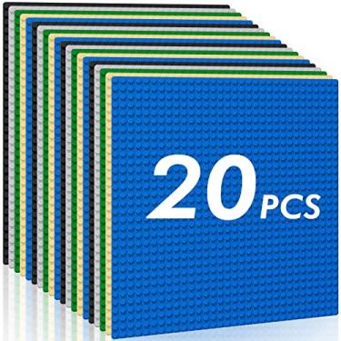Imagem de Pokiiulk Classic Baseplates Building Plates-Pack of 20 Large 10" x 10" Building Bricks Compatible with All Major Brands,Perfect STEM Gift for Builders（Multicolored）