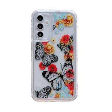 Imagem de Capa transparente floral 3 em 1 para Samsung Galaxy A25 5G, 3 camadas slim fit borboleta flores padrão 3D bonito feminino estética tendência à prova de choque capa feminina de corpo inteiro para