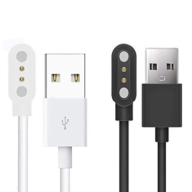 Imagem de Compatível com carregador de relógio inteligente PJYUBVOR, carregamento magnético de substituição USB de 2 pinos compatível com SOUYIE PJYUBVOR LOJUSIMEH T49 1.9/FTTMWTAG T49 1.9/Choiknbo T49 1,95" relógio (2 unidades - preto + branco)