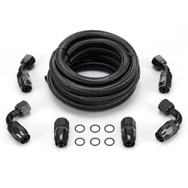 Imagem de maXpeedingrods 10AN Kit de linha de combustível de 3,6 m, mangueira de linha de óleo a gás AN10, conexões de linhas de refrigerador de transmissão, nylon CPE aço inoxidável trançado+ -10AN extremidade de mangueira de encaixe de trava de pressão 6 peças
